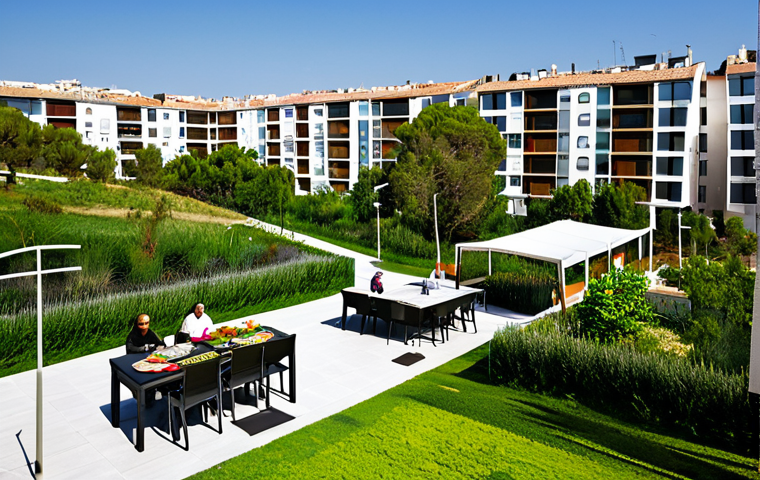 **

"A brightly lit, modern co-housing complex in Barcelona, Spain, featuring a shared outdoor kitchen area with residents preparing paella together. Lush green community garden in the background. The architecture incorporates sustainable design elements. Everyone is fully clothed in casual, appropriate attire. safe for work, family-friendly, perfect anatomy, correct proportions, natural pose, professional photography, high quality."

**
