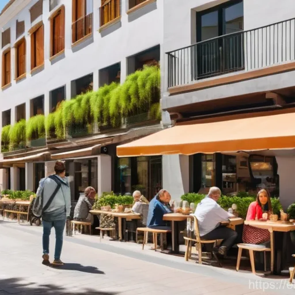 다세대 주거에서의 적정 가격 설정 방법 - **Prompt:** A vibrant, sun-drenched street scene in a modern Spanish city district. In the foregroun...