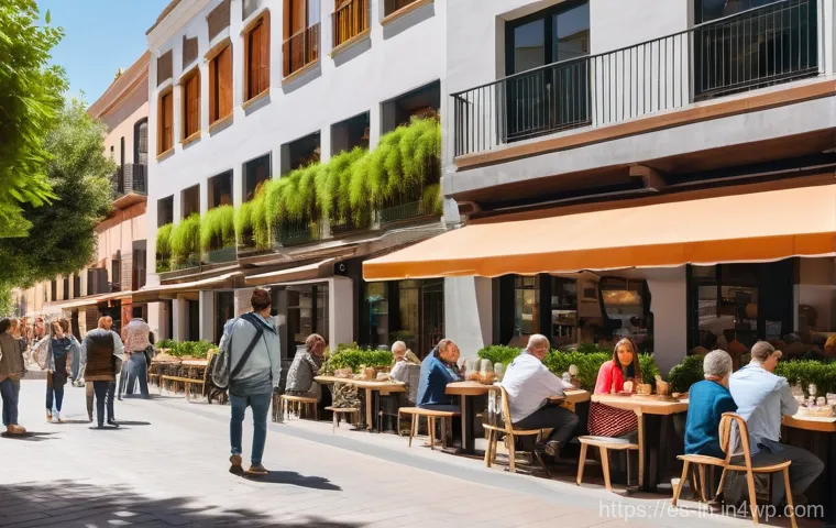 다세대 주거에서의 적정 가격 설정 방법 - **Prompt:** A vibrant, sun-drenched street scene in a modern Spanish city district. In the foregroun...