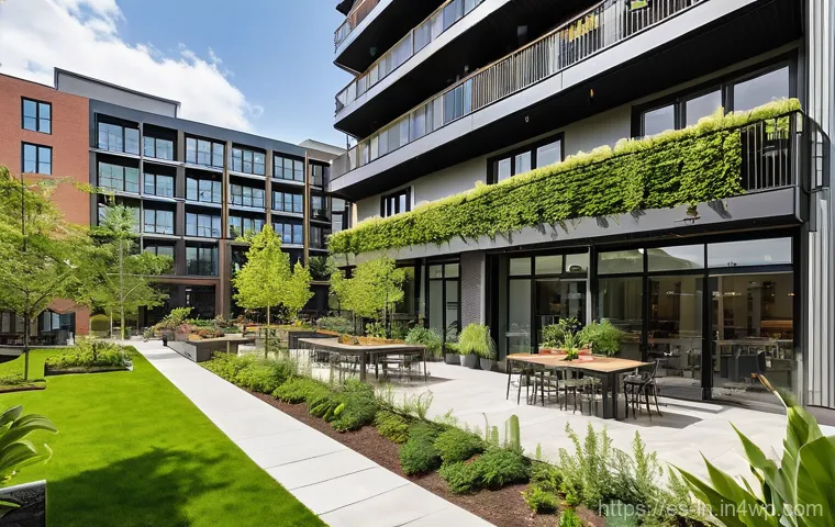 다세대 주거의 시장 동향 및 전망 - **Prompt 1: Vibrant Urban Community Life**
    "A bright, wide-angle shot of a modern, multi-story m...