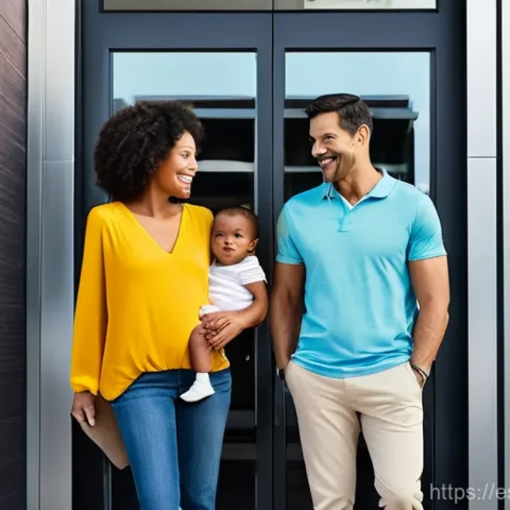 다세대 주거에서의 안전 관리 시스템 - **Prompt 1: Effortless Biometric Access for a Modern Family**
"A happy, diverse family of three ...