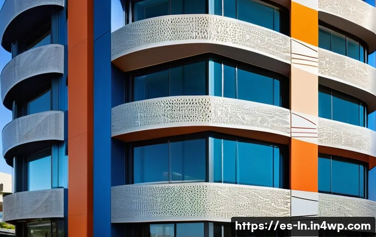 다세대 주거의 디자인 및 예술 융합 사례 - **Prompt: "Dynamic Urban Facade Artistry"**
    A futuristic multifamily residential building facade...
